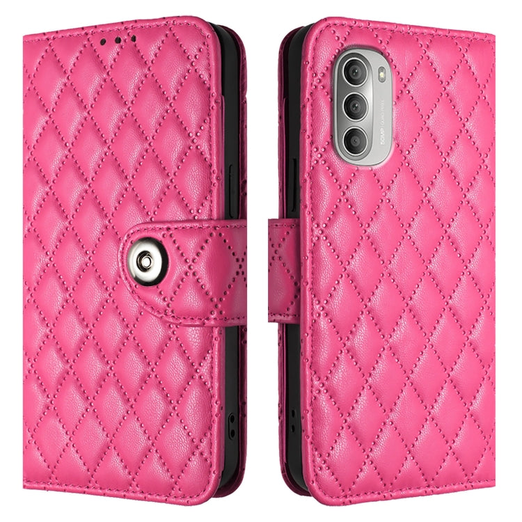 For Motorola Moto G51 5G Rhombic Texture Flip Leather Phone Case with Lanyard