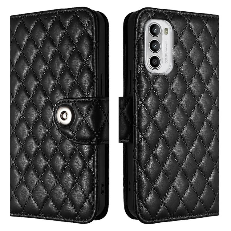 For Motorola Moto G52 / G82 / G71s Rhombic Texture Flip Leather Phone Case with Lanyard