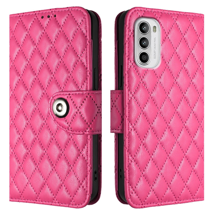 For Motorola Moto G52 / G82 / G71s Rhombic Texture Flip Leather Phone Case with Lanyard