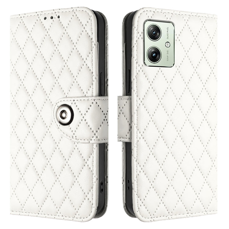 For Motorola Moto G54 EU / Brazil Rhombic Texture Flip Leather Phone Case with Lanyard