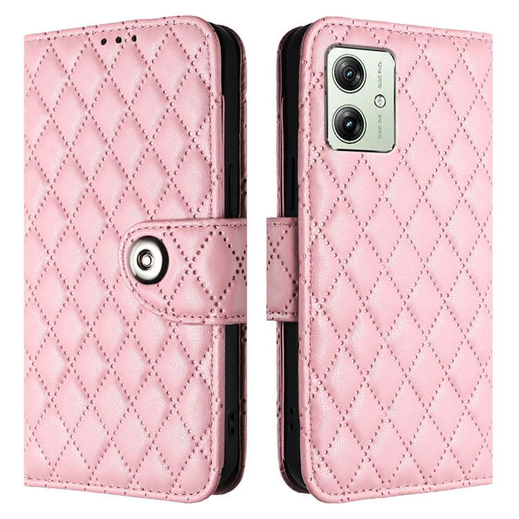 For Motorola Moto G54 EU / Brazil Rhombic Texture Flip Leather Phone Case with Lanyard