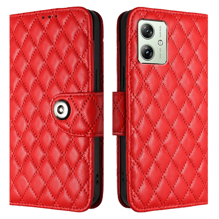 For Motorola Moto G54 Power Rhombic Texture Flip Leather Phone Case with Lanyard