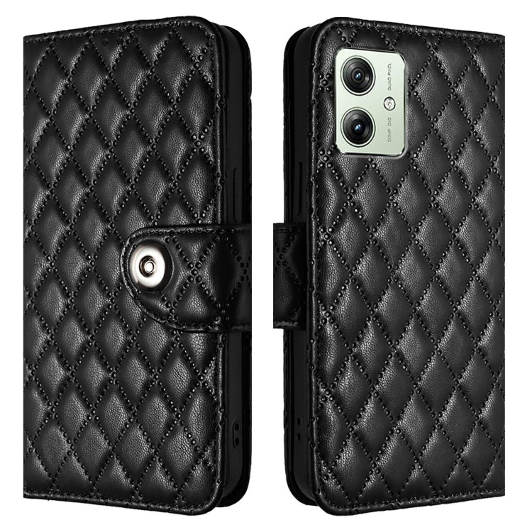 For Motorola Moto G54 Power Rhombic Texture Flip Leather Phone Case with Lanyard