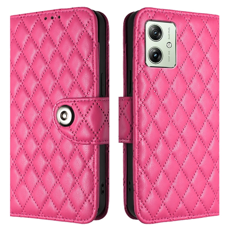 For Motorola Moto G54 Power Rhombic Texture Flip Leather Phone Case with Lanyard
