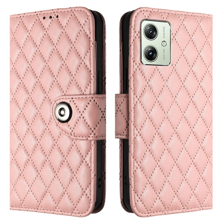 For Motorola Moto G54 Power Rhombic Texture Flip Leather Phone Case with Lanyard