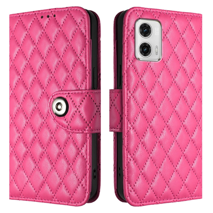 For Motorola Moto G73 Rhombic Texture Flip Leather Phone Case with Lanyard