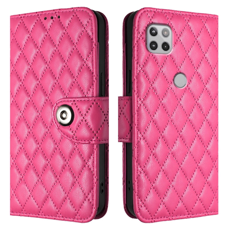 For Motorola One 5G Ace Rhombic Texture Flip Leather Phone Case with Lanyard