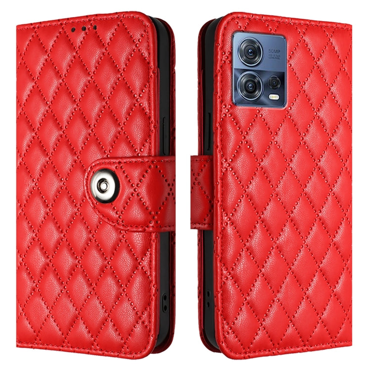 For Motorola Edge 30 Fusion Rhombic Texture Flip Leather Phone Case with Lanyard