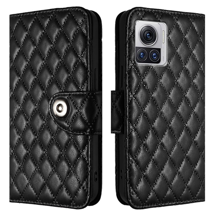 For Motorola Edge 30 Ultra Rhombic Texture Flip Leather Phone Case with Lanyard