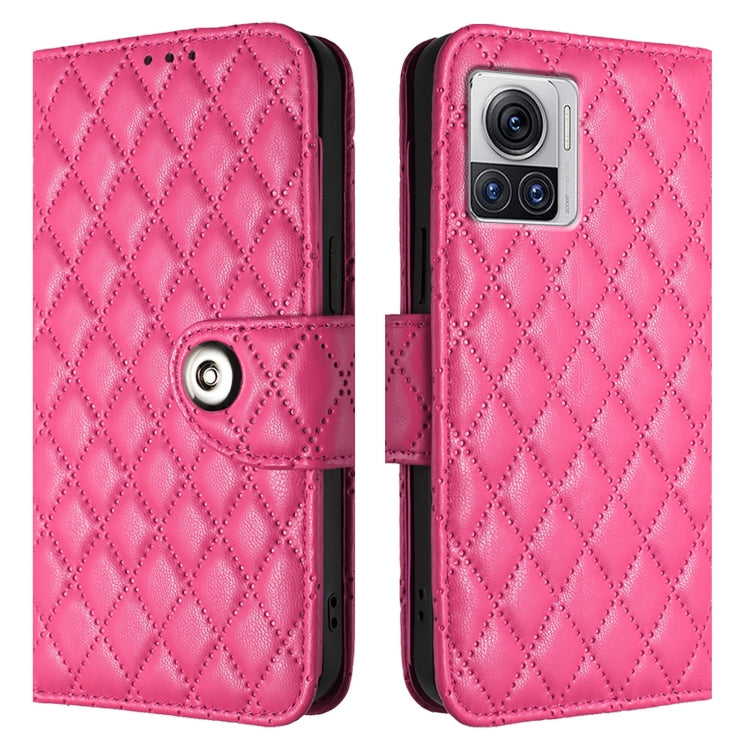For Motorola Edge 30 Ultra Rhombic Texture Flip Leather Phone Case with Lanyard