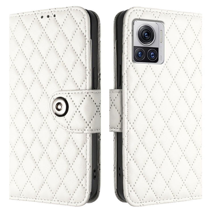 For Motorola Edge 30 Ultra Rhombic Texture Flip Leather Phone Case with Lanyard