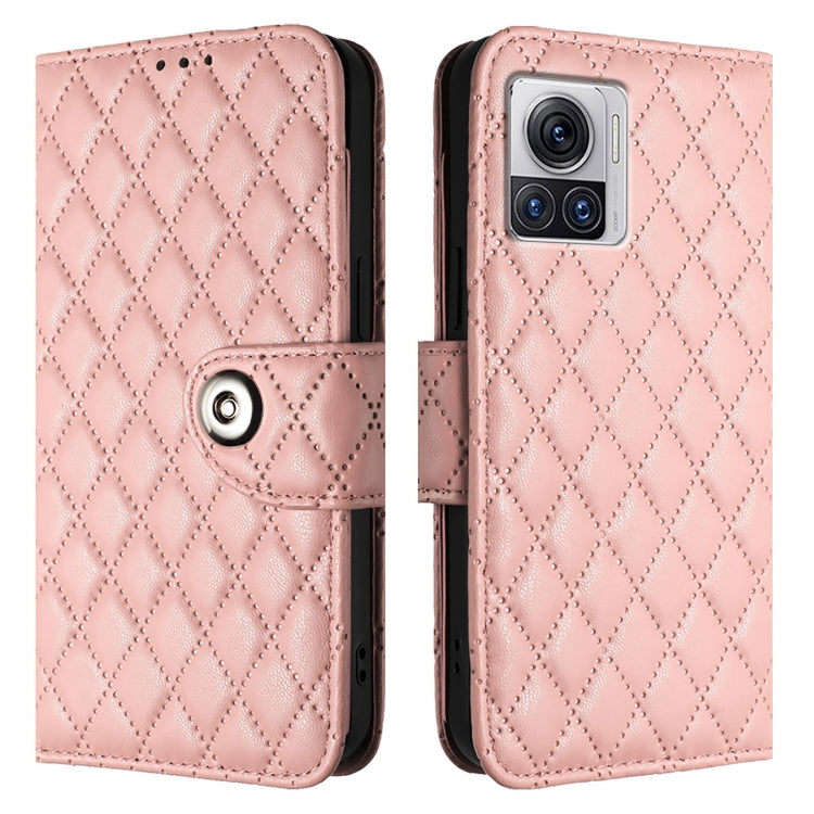 For Motorola Edge 30 Ultra Rhombic Texture Flip Leather Phone Case with Lanyard
