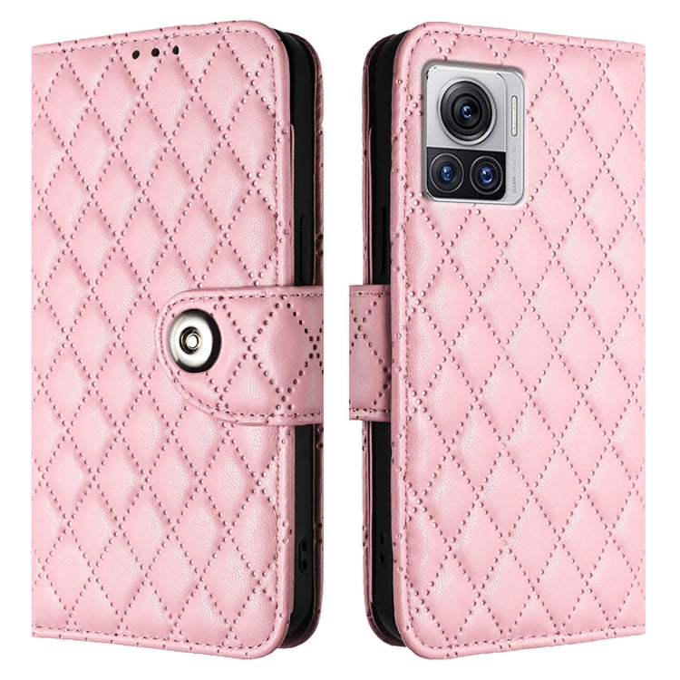 For Motorola Edge 30 Ultra Rhombic Texture Flip Leather Phone Case with Lanyard