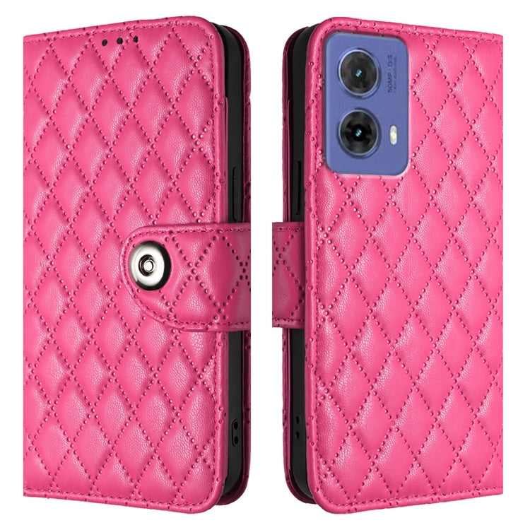 For Motorola Moto G85 Rhombic Texture Flip Leather Phone Case with Lanyard