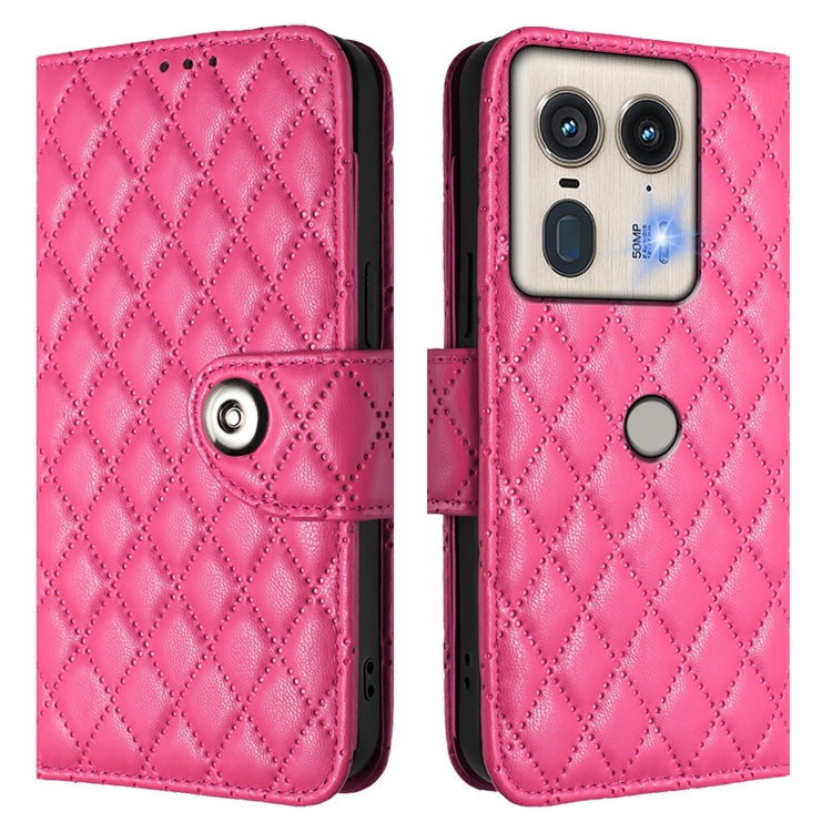 For Motorola Edge 50 5G Global Rhombic Texture Flip Leather Phone Case with Lanyard