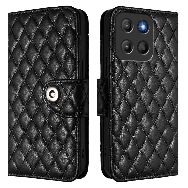 For Motorola Moto G15 Rhombic Texture Flip Leather Phone Case with Lanyard