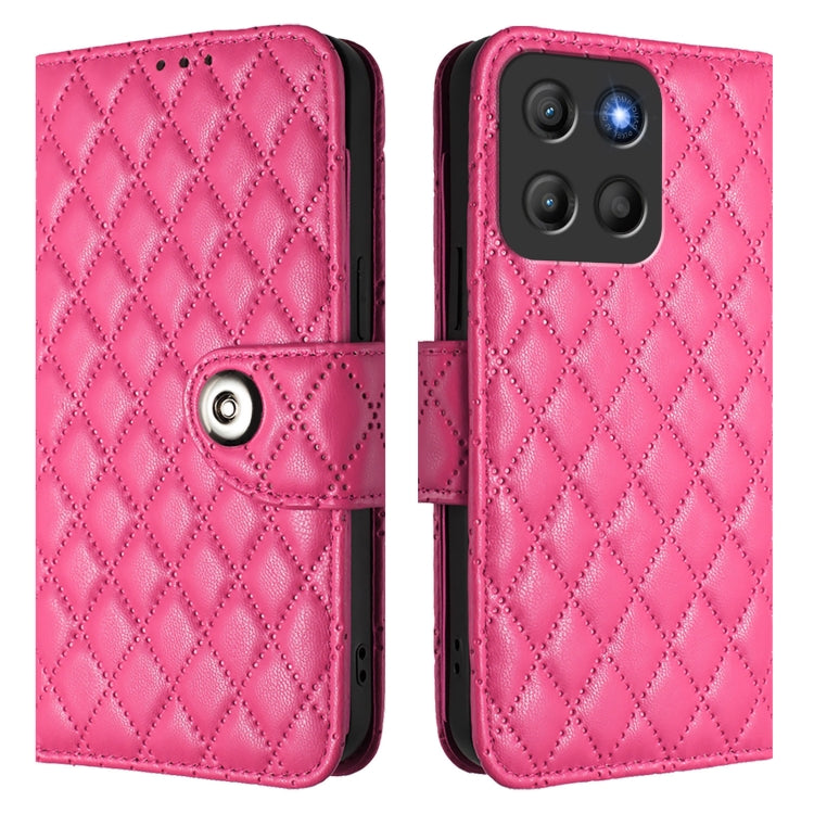 For Motorola Moto G15 Rhombic Texture Flip Leather Phone Case with Lanyard