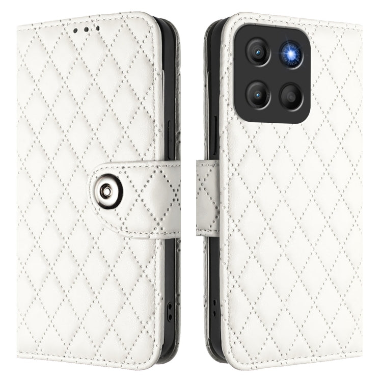 For Motorola Moto G15 Rhombic Texture Flip Leather Phone Case with Lanyard