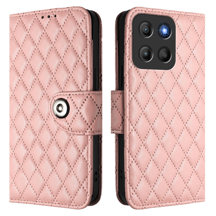 For Motorola Moto G15 Rhombic Texture Flip Leather Phone Case with Lanyard