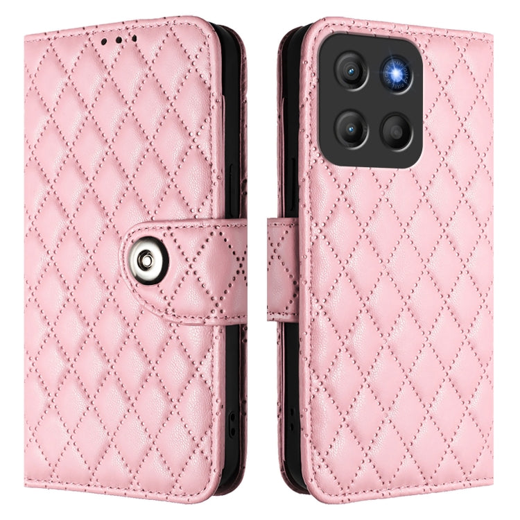 For Motorola Moto G15 Rhombic Texture Flip Leather Phone Case with Lanyard