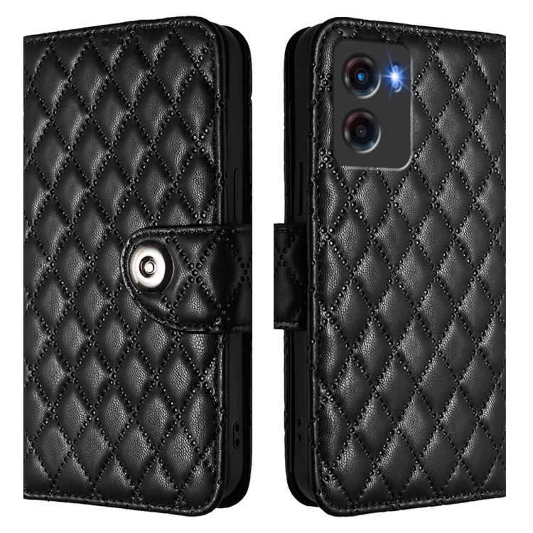 For Motorola Moto G05 Rhombic Texture Flip Leather Phone Case with Lanyard