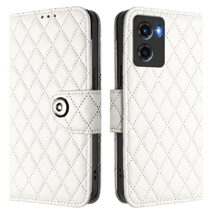 For Motorola Moto G05 Rhombic Texture Flip Leather Phone Case with Lanyard