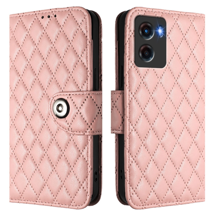 For Motorola Moto G05 Rhombic Texture Flip Leather Phone Case with Lanyard