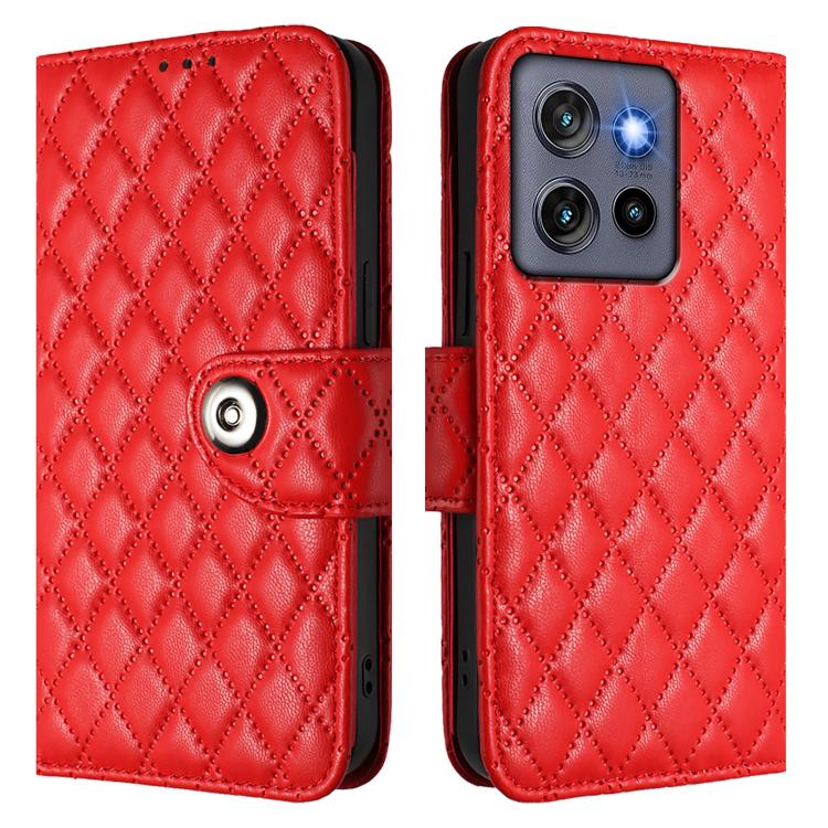 For Motorola Moto G Stylus 5G 2025 Rhombic Texture Flip Leather Phone Case with Lanyard