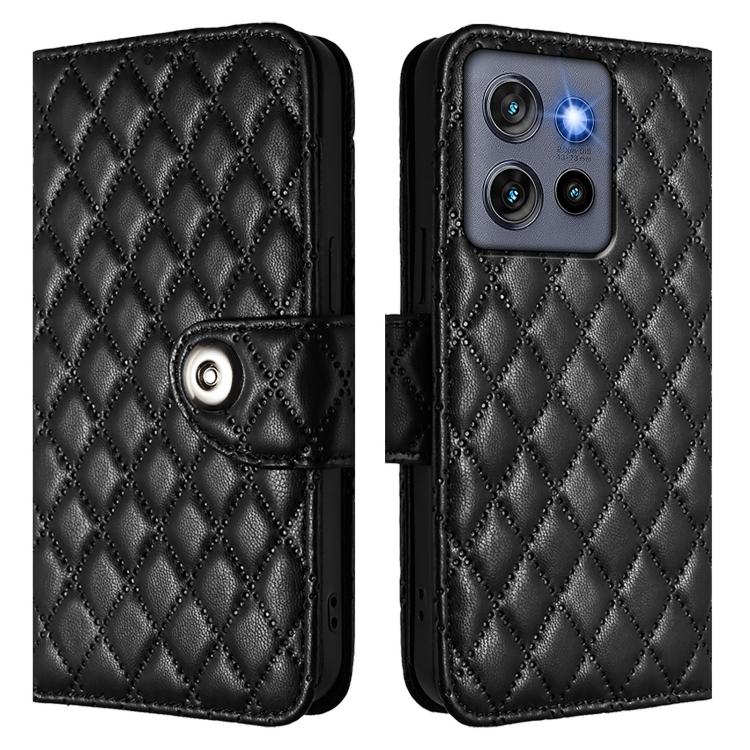 For Motorola Moto G Stylus 5G 2025 Rhombic Texture Flip Leather Phone Case with Lanyard