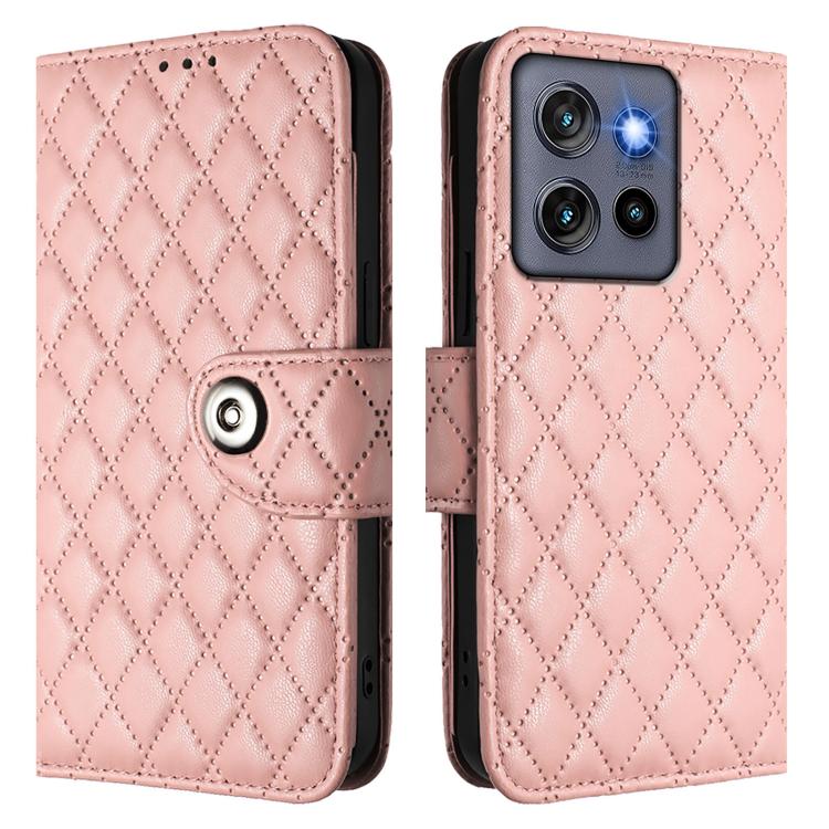 For Motorola Moto G Stylus 5G 2025 Rhombic Texture Flip Leather Phone Case with Lanyard