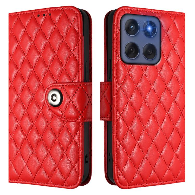 For Motorola Edge 60 Fusion 5G Global Rhombic Texture Flip Leather Phone Case with Lanyard