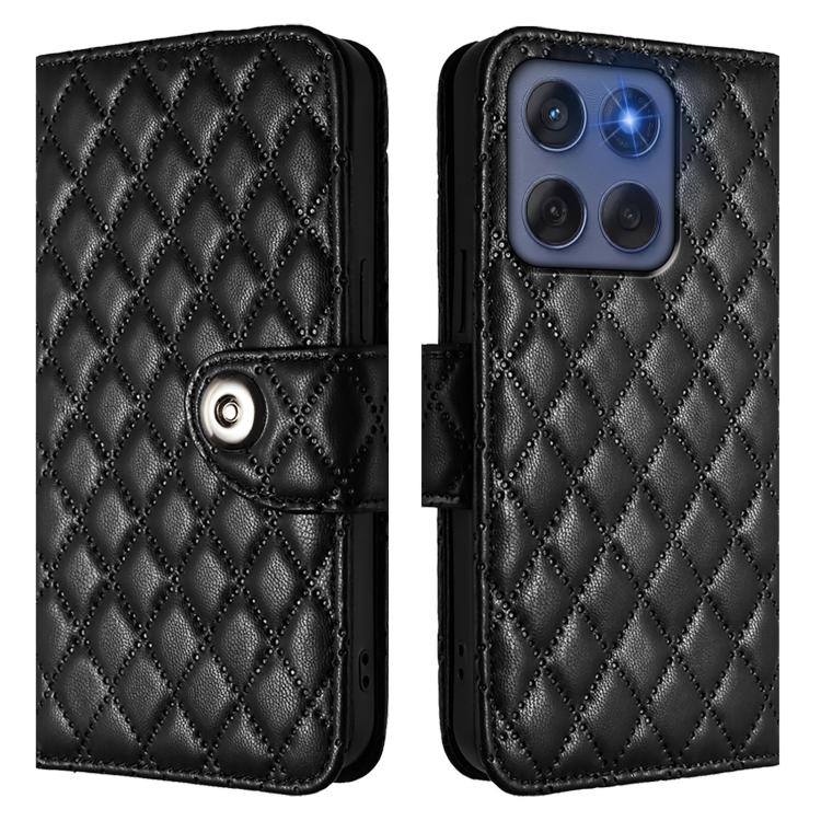 For Motorola Edge 60 Fusion 5G Global Rhombic Texture Flip Leather Phone Case with Lanyard