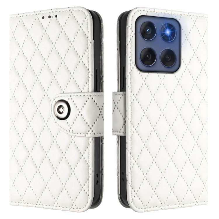 For Motorola Edge 60 Fusion 5G Global Rhombic Texture Flip Leather Phone Case with Lanyard