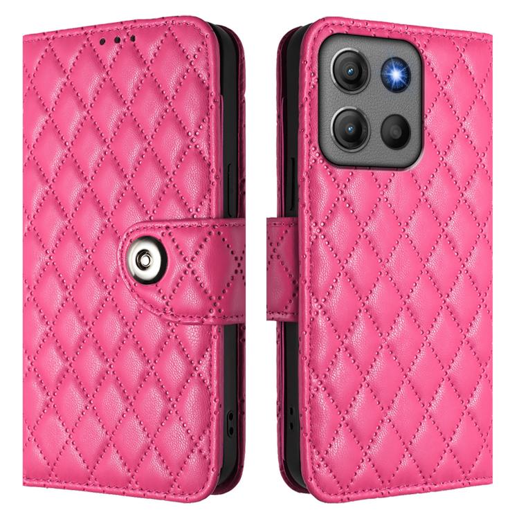 For Motorola Moto G15 / G15 Power Rhombic Texture Flip Leather Phone Case with Lanyard