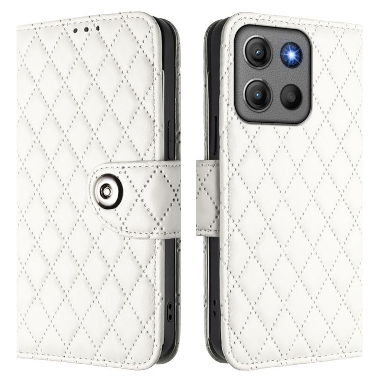 For Motorola Moto G15 / G15 Power Rhombic Texture Flip Leather Phone Case with Lanyard