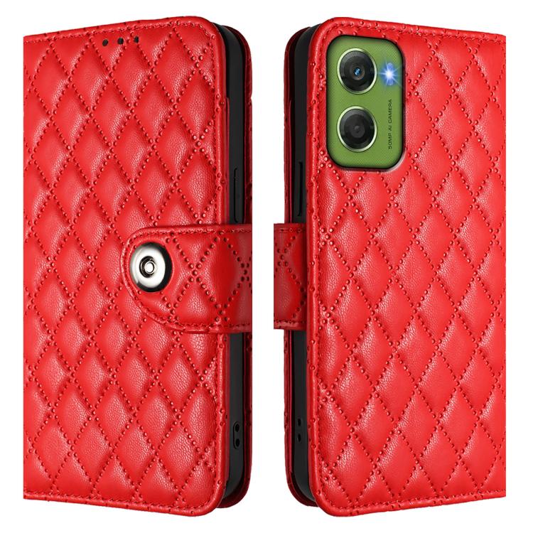 For Motorola Moto G06 4G Rhombic Texture Flip Leather Phone Case with Lanyard