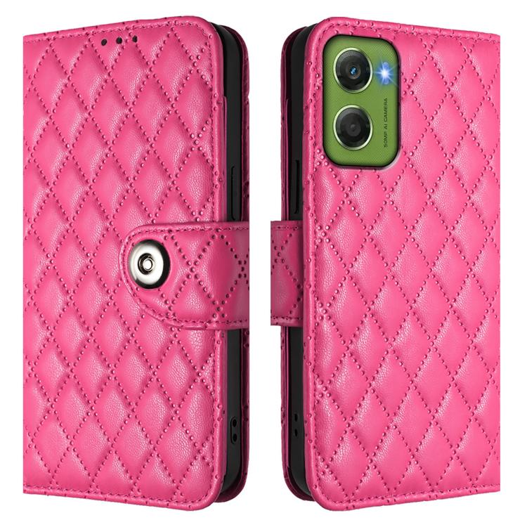 For Motorola Moto G06 4G Rhombic Texture Flip Leather Phone Case with Lanyard