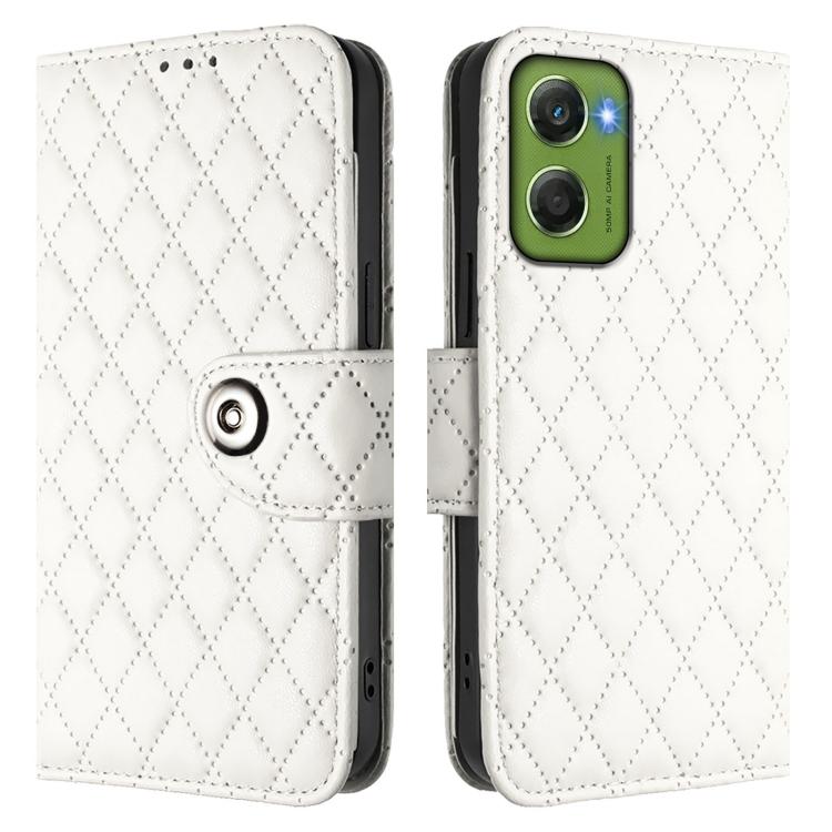 For Motorola Moto G06 4G Rhombic Texture Flip Leather Phone Case with Lanyard