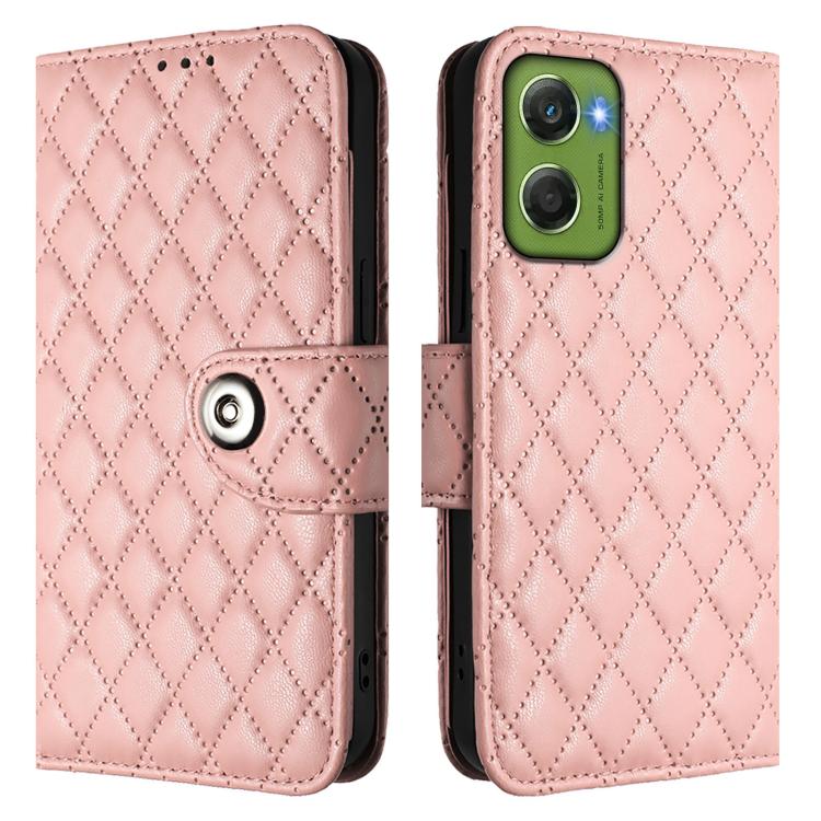 For Motorola Moto G06 4G Rhombic Texture Flip Leather Phone Case with Lanyard