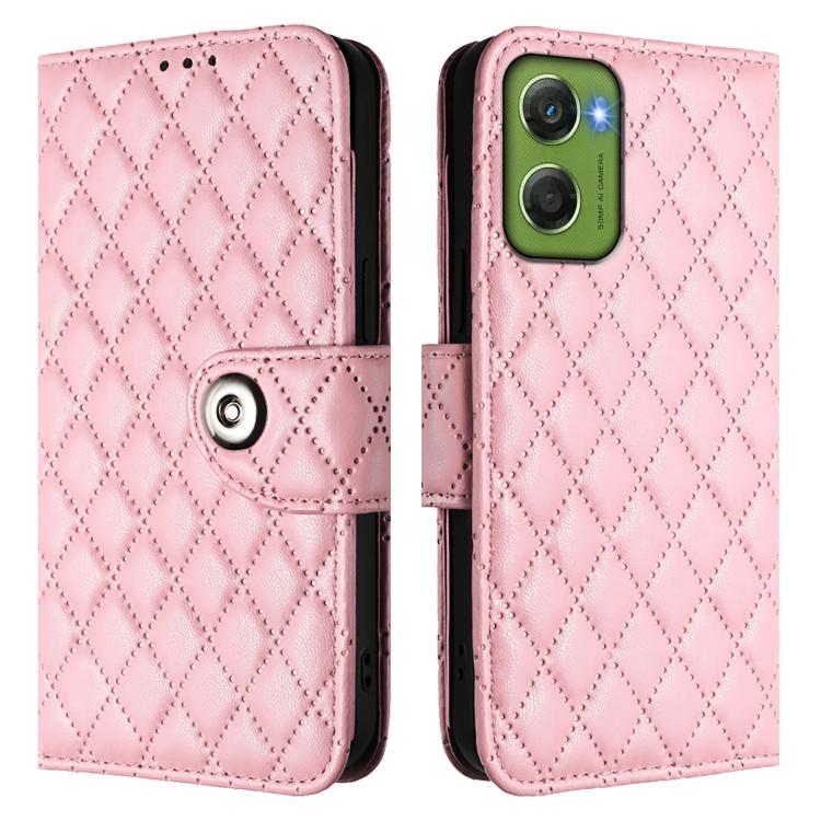For Motorola Moto G06 4G Rhombic Texture Flip Leather Phone Case with Lanyard