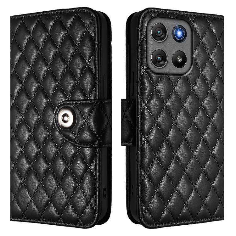 For Motorola Moto G67 Power 5G Global Rhombic Texture Flip Leather Phone Case with Lanyard