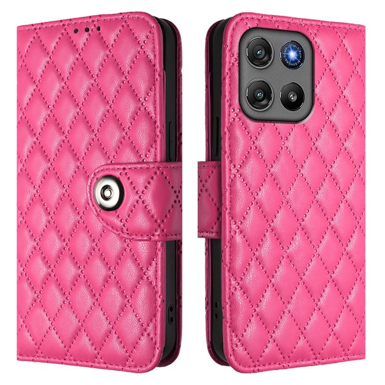 For Motorola Moto G67 Power 5G Global Rhombic Texture Flip Leather Phone Case with Lanyard