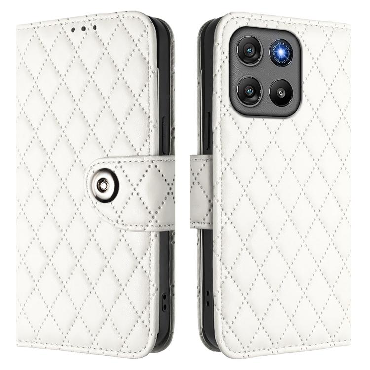 For Motorola Moto G67 Power 5G Global Rhombic Texture Flip Leather Phone Case with Lanyard