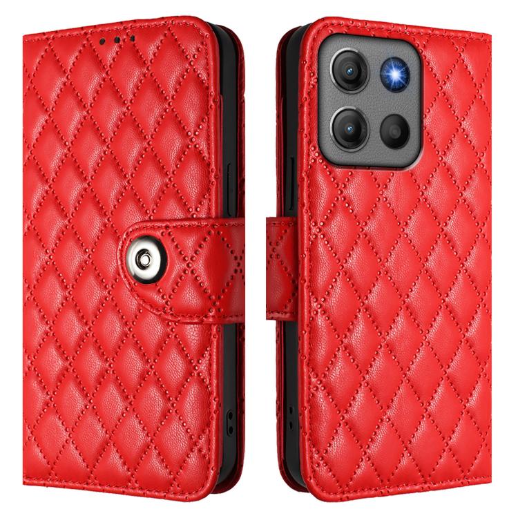 For Motorola Moto G17 4G / G17 Power 4G Rhombic Texture Flip Leather Phone Case with Lanyard