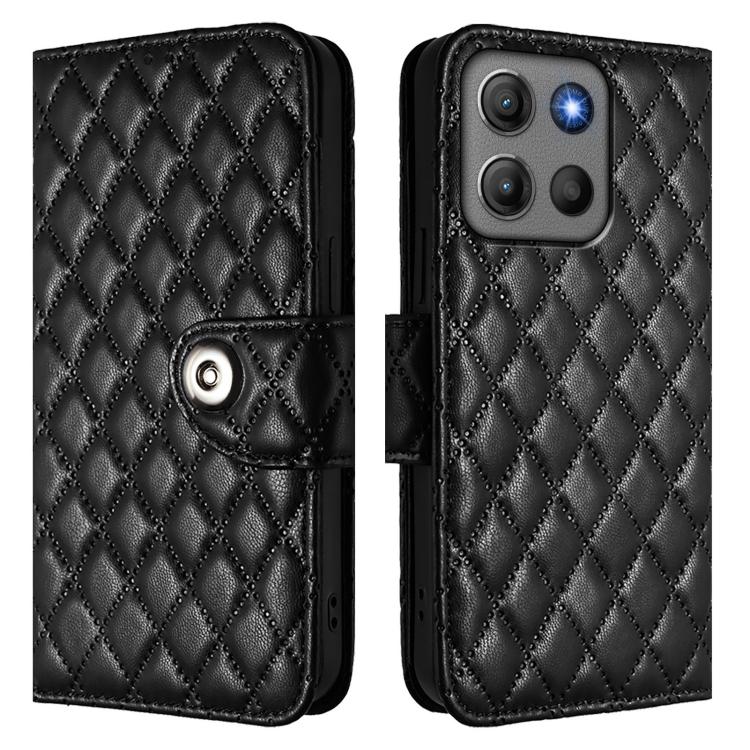 For Motorola Moto G17 4G / G17 Power 4G Rhombic Texture Flip Leather Phone Case with Lanyard