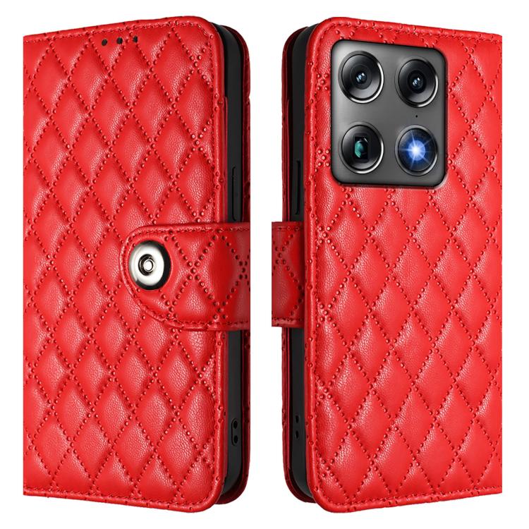 For Motorola Signature 5G Rhombic Texture Flip Leather Phone Case with Lanyard