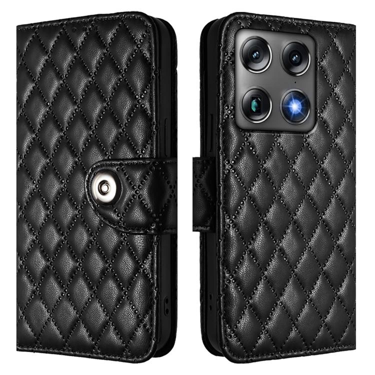 For Motorola Signature 5G Rhombic Texture Flip Leather Phone Case with Lanyard