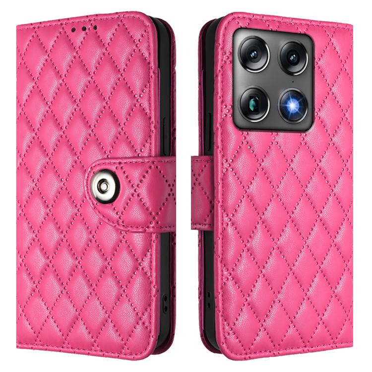 For Motorola Signature 5G Rhombic Texture Flip Leather Phone Case with Lanyard