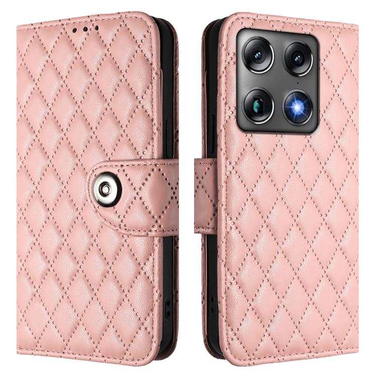 For Motorola Signature 5G Rhombic Texture Flip Leather Phone Case with Lanyard