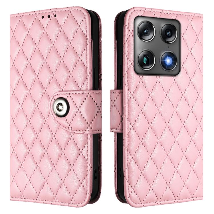 For Motorola Signature 5G Rhombic Texture Flip Leather Phone Case with Lanyard